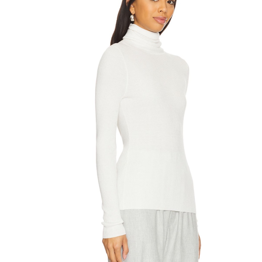 Enza Costa Silk Sweater Rib Turtleneck in Off-White